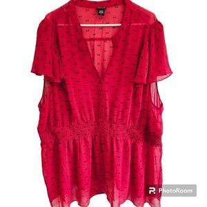 Torrid Sheer Red Top Black Bow Details Size 5